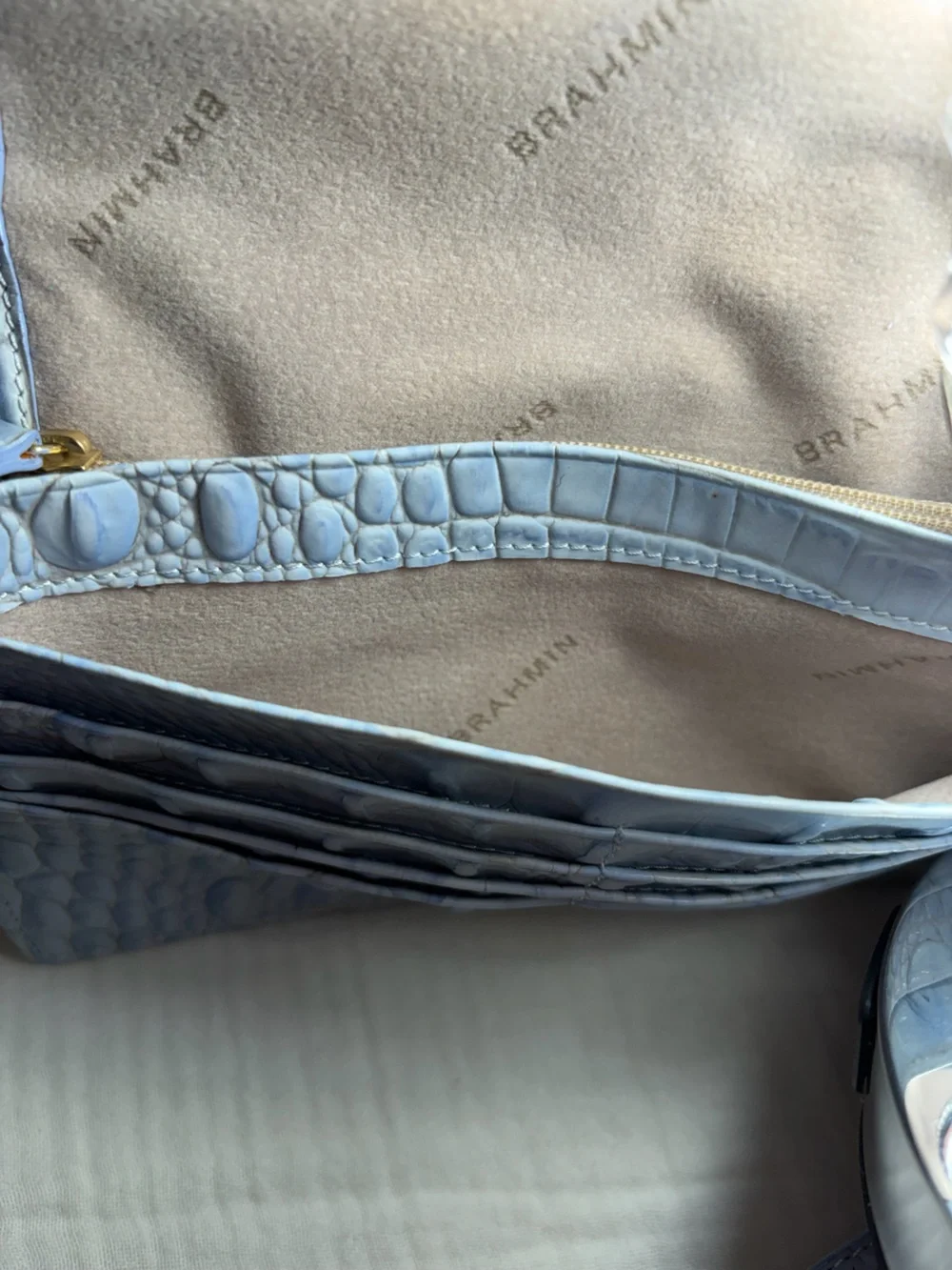 Brahmin Small Crossbody Bag Heavenly Blue Melbourne Croc-Embossed Leather